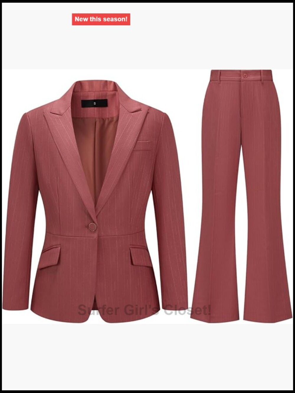 2 Piece Pinstripe Blazer and Bootcut Pants Business Suit Set Office Work Formal